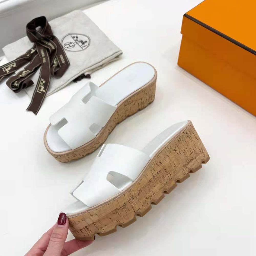 Hermes Women Eze 30 Sandal in 7cm Heel Height-White