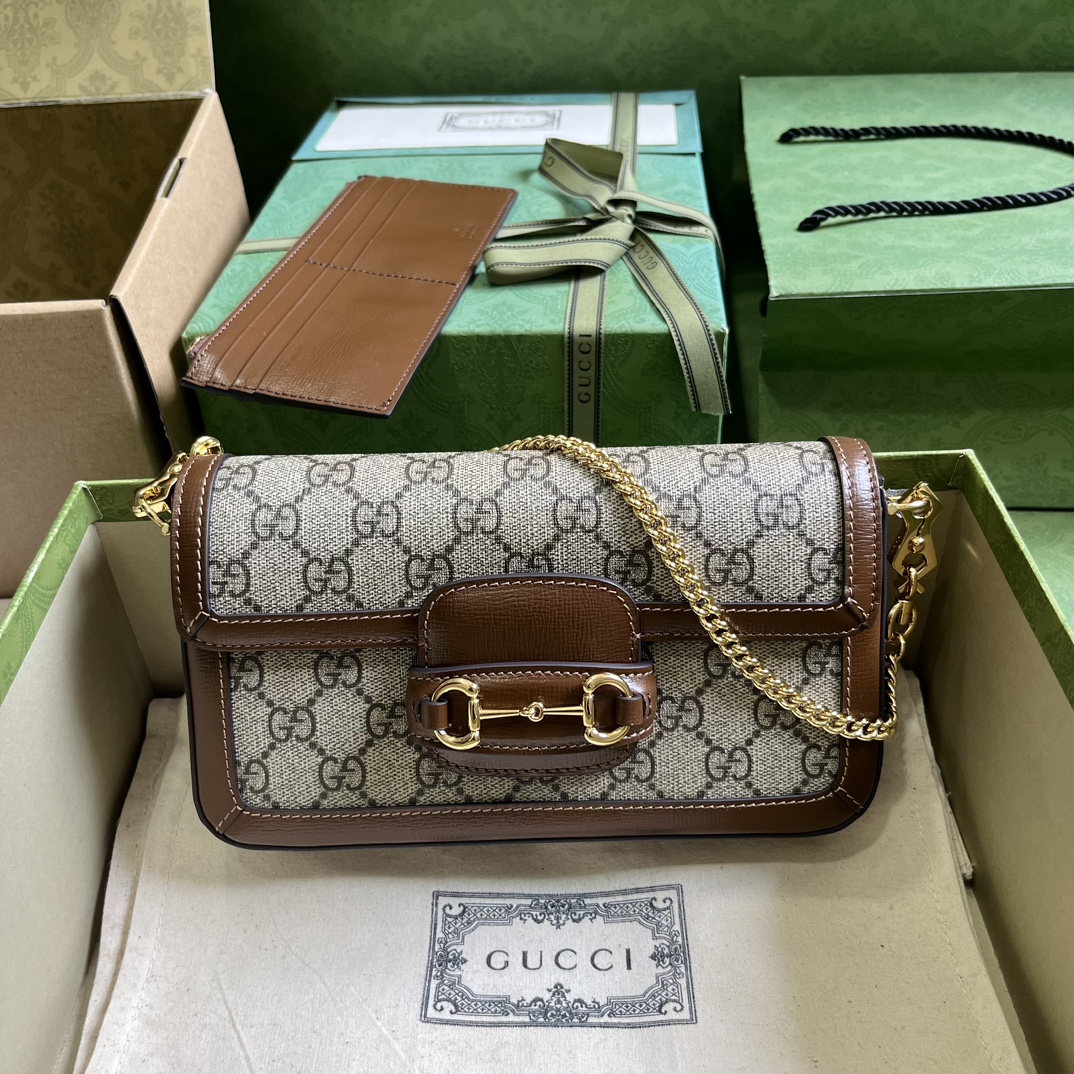 Gucci Women Horsebit 1955 Mini Bag Beige Ebony GG Supreme Canvas