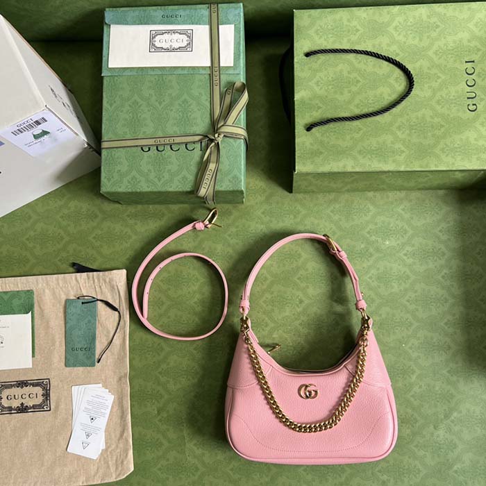 Gucci Women GG Aphrodite Small Shoulder Bag Light Pink Soft Leather Double G