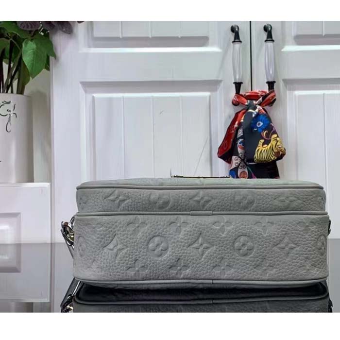 Louis Vuitton LV Unisex S Lock Messenger Mineral Gray Embossed Taurillon Monogram Cowhide Leather