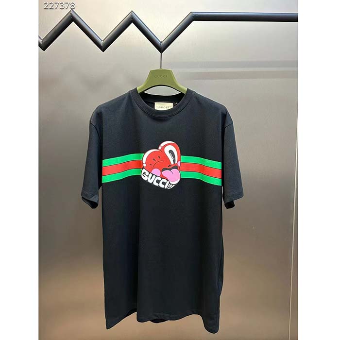 Gucci Men GG Cotton Jersey T-Shirt Print Black Crewneck Short Sleeves