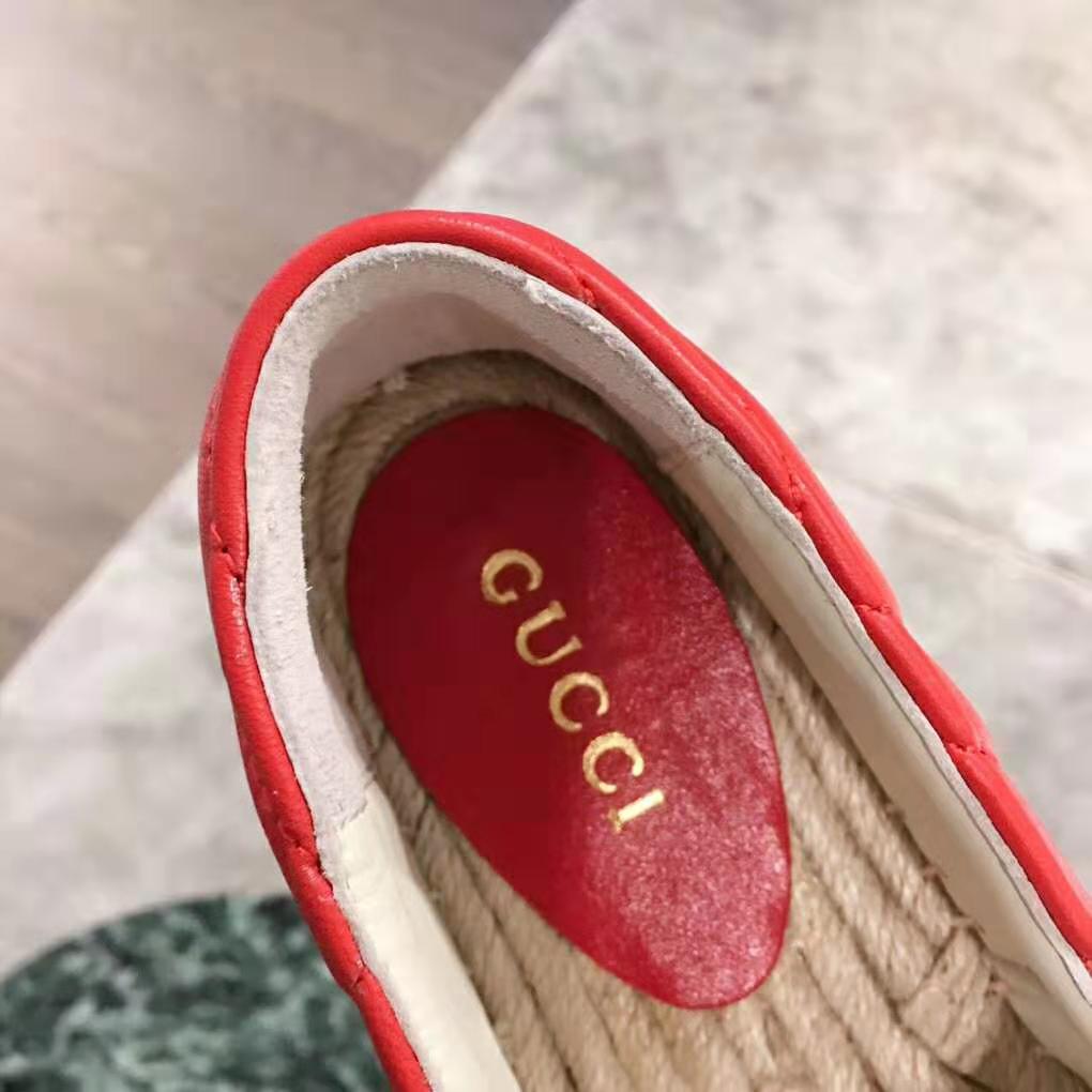 Gucci Women Leather Espadrille with Double G in Matelassé Chevron Leather-Red