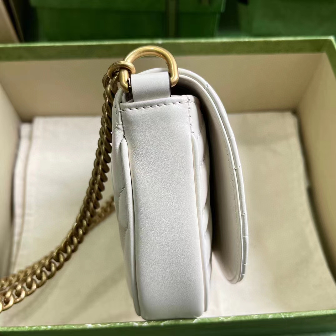 Gucci Women GG Marmont Matelassé Chain Mini Bag White Chevron Leather Double G