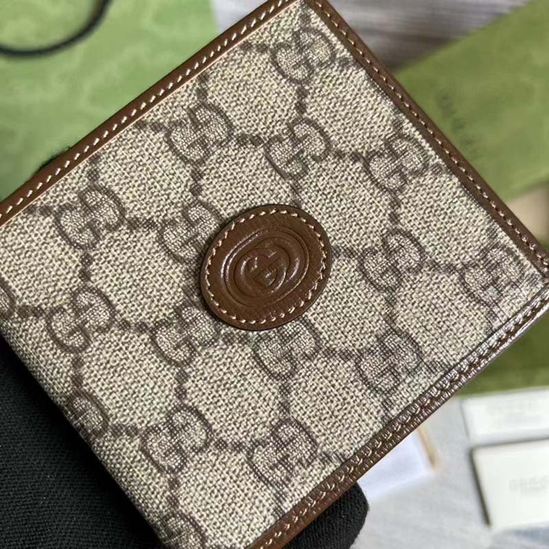Gucci Unisex GG Wallet Interlocking G Beige Ebony GG Supreme Fabric