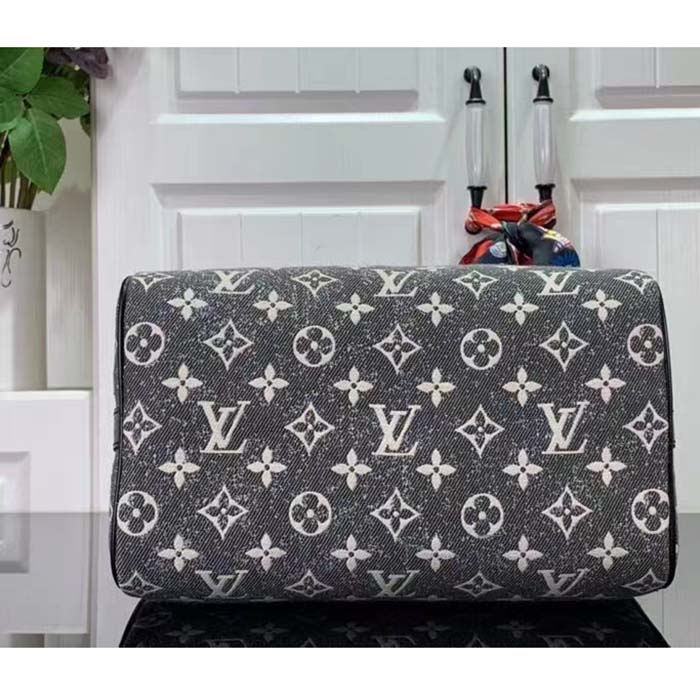 Louis Vuitton LV Women Speedy Bandoulière 25 Handbag Gray Denim Textile Jacquard
