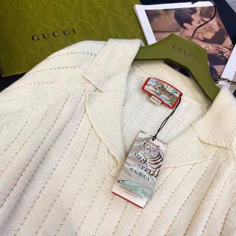 Gucci GG Women Gucci Tiger Knit Sweater Patch Wool Cotton Tiger Flower