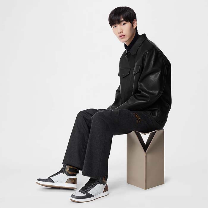 Louis Vuitton LV Unisex Rivoli Sneaker Boot Black Brown Calf Leather Monogram Canvas