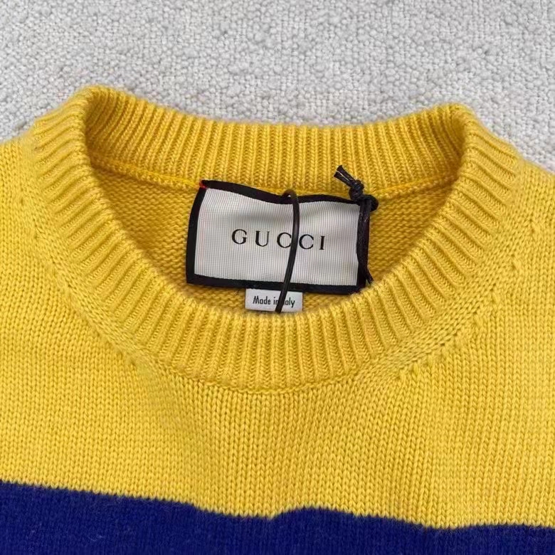 Gucci Women Gucci 100 Wool Sweater Yellow Wool Blue Red Web 100 Intarsia
