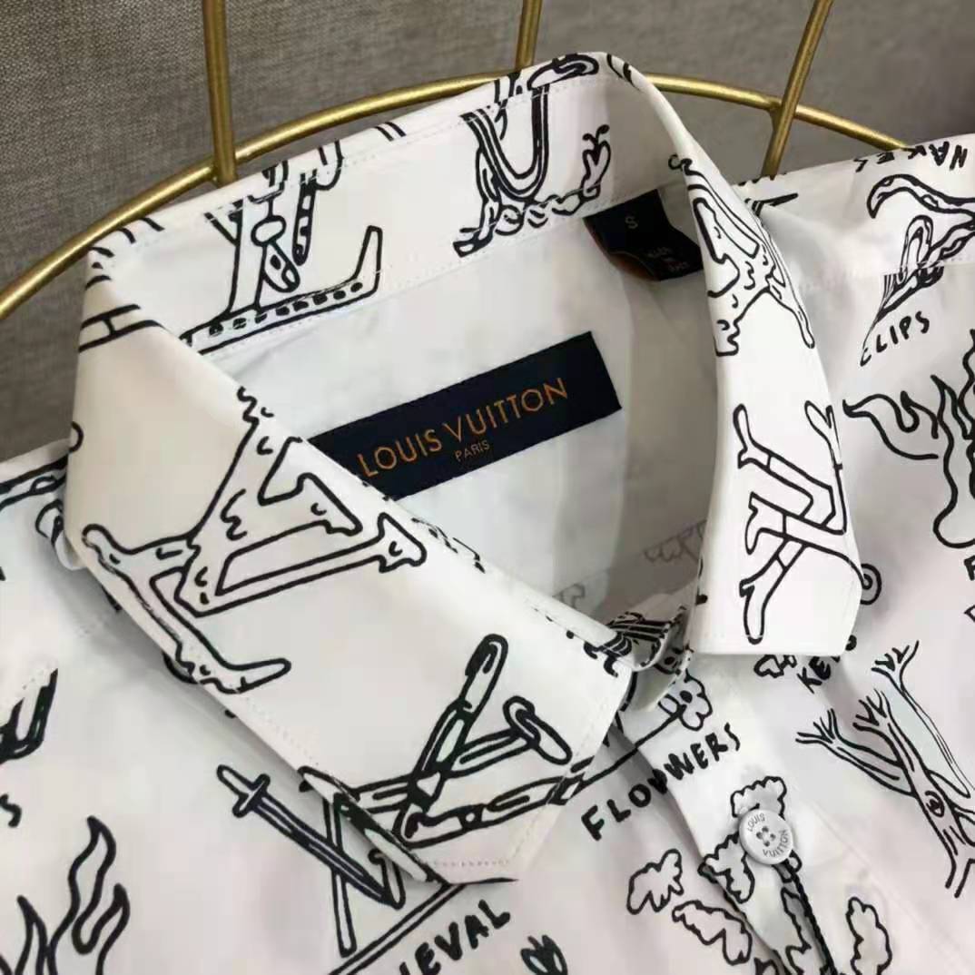 Louis Vuitton Women Placed Graphic Shirt LV Cartoons Cotton Regular Fit-White