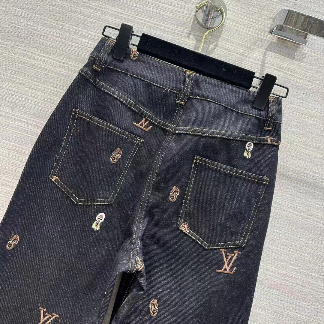Louis Vuitton Women LV RUNWAY Embroidered Bootcut Denim Pants Indigo Cotton 1AFI93