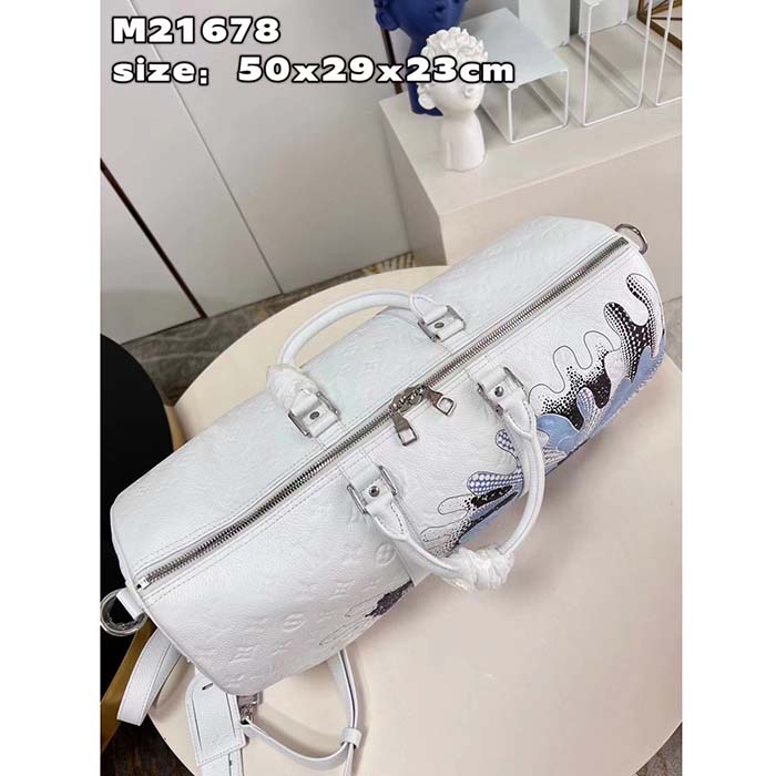 Louis Vuitton Unisex LV x YK Bandoulière Keepall 50 White Taurillon Monogram Cowhide Psychedelic Flower