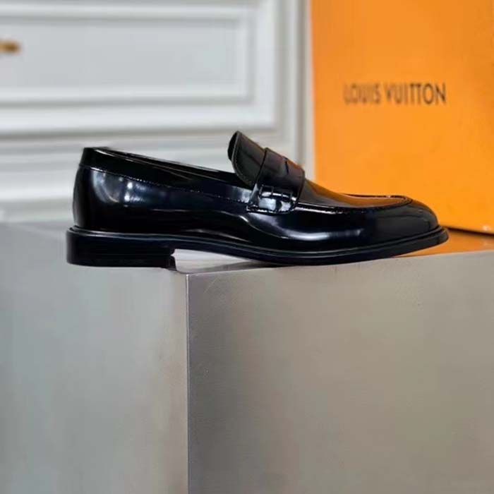 Louis Vuitton LV Men Vendome Flex Loafer Black Waxed Calf Leather Monogram Canvas