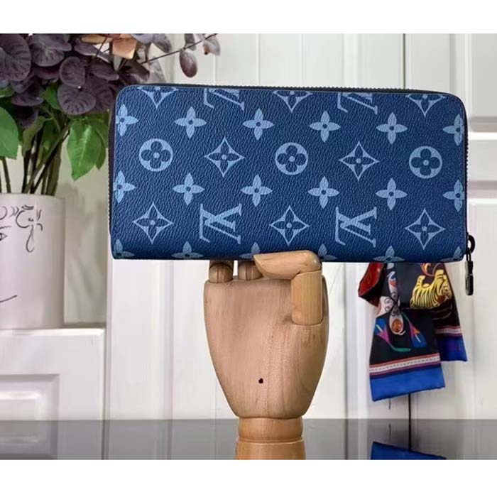Louis Vuitton LV Unisex Zippy Vertical Wallet Atlantic Blue Monogram Coated Canvas