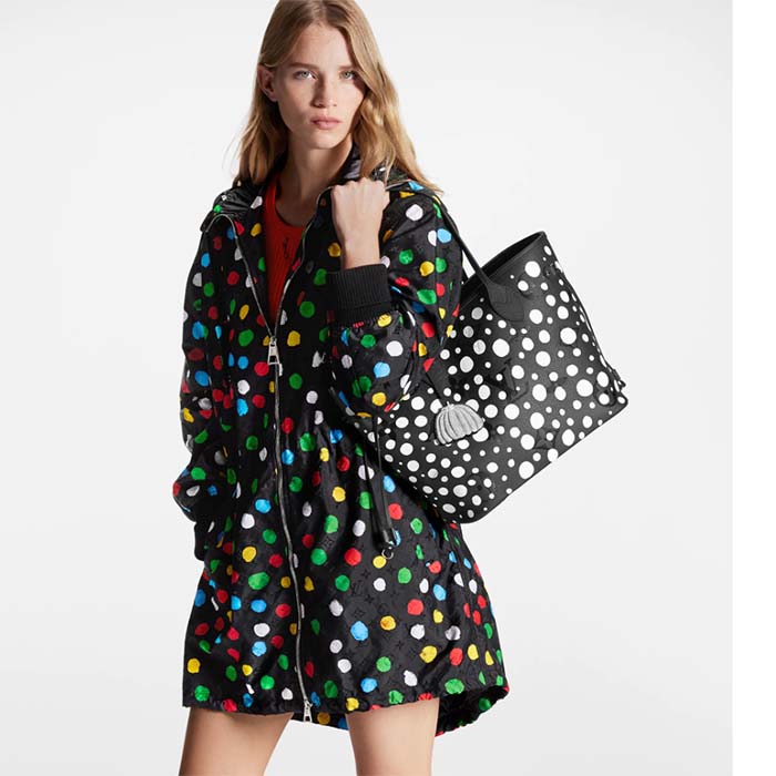 Louis Vuitton Women LVxYK Neverfull MM Tote Black White Embossed Grained Monogram Empreinte Cowhide