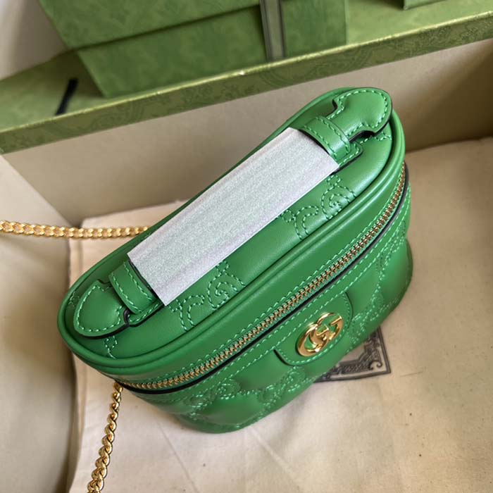 Gucci Women GG Matelassé Top Handle Mini Bag Green Leather Double G