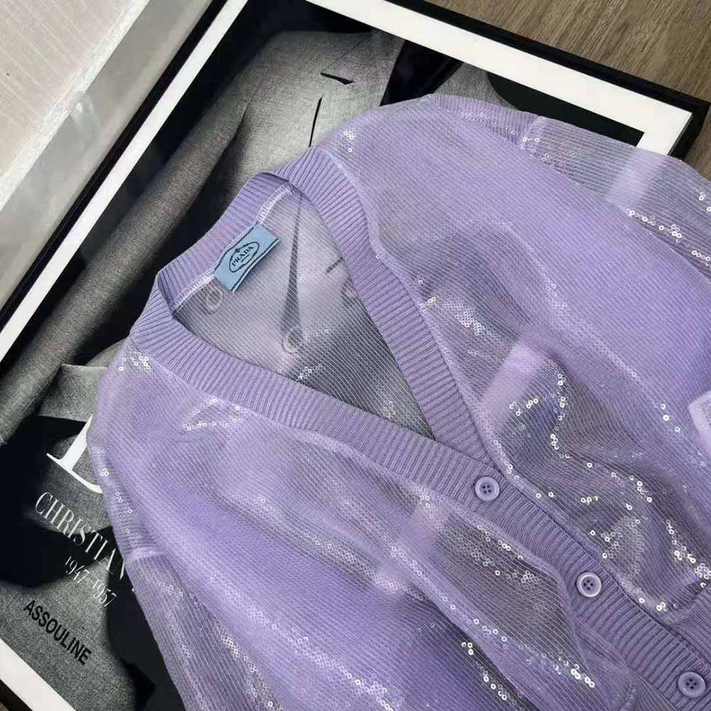 Prada Women Sequin-Embroidered Tulle Crop Top-Purple