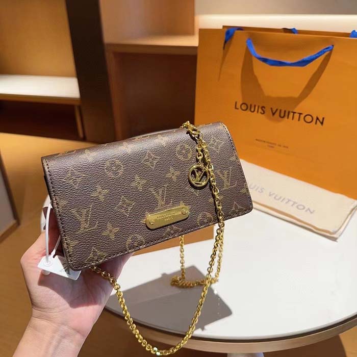 Louis Vuitton LV Women Wallet On Chain Lily Monogram Coated Canvas Flap Closure
