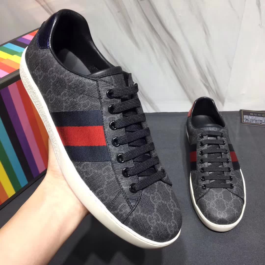 Gucci Men Ace GG Supreme Canvas Sneaker Shoes-Grey