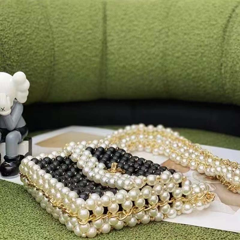 Chanel Women CC Small Evening Bag Imitation Glass Pearls Gold-Tone Metal Black