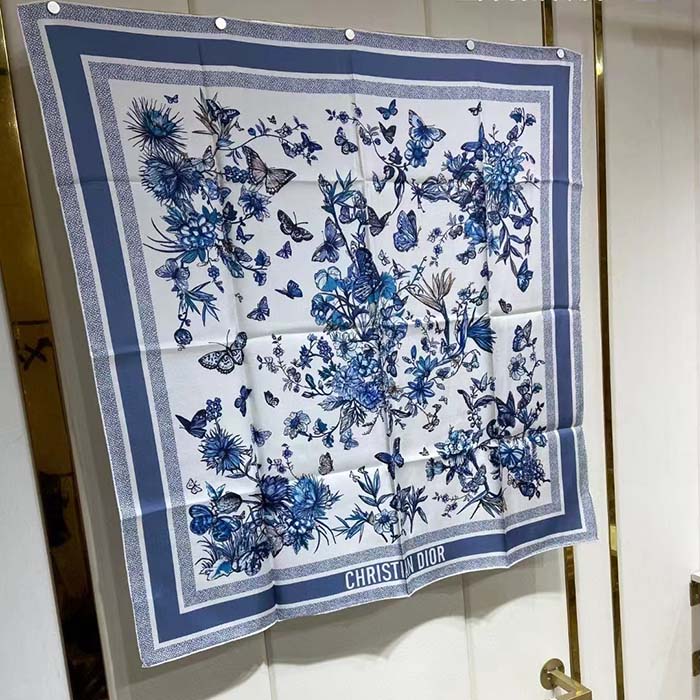 Dior Women CD Toile De Jouy Mexico 90 Square Scarf Blue Silk Twill
