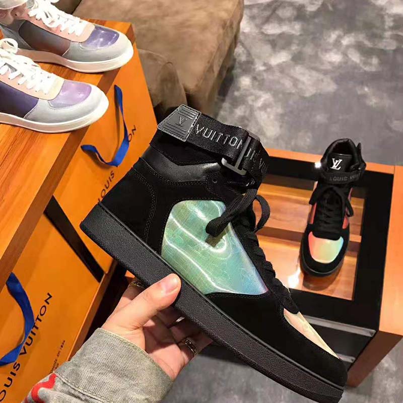 Louis Vuitton LV Men Rivoli Sneaker Boot Shoes in Suede Calf Leather-Black