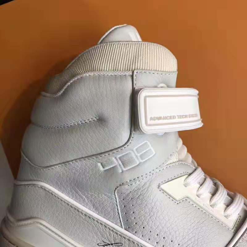 Louis Vuitton LV Unisex LV Trainer Sneaker Boot in Grained Calf Leather-White