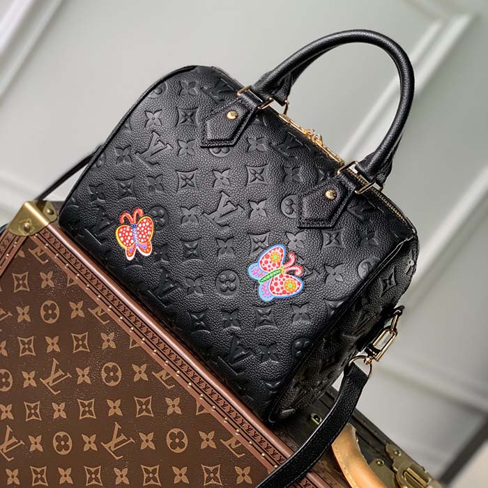 Louis Vuitton Women LVxYK Speedy Bandoulière 25 Black Embossed Grained Monogram Cowhide Leather