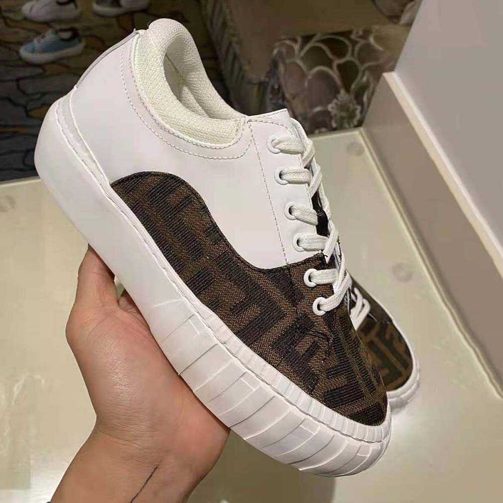 Fendi Women Sneakers Brown Fabric Low-Tops-White