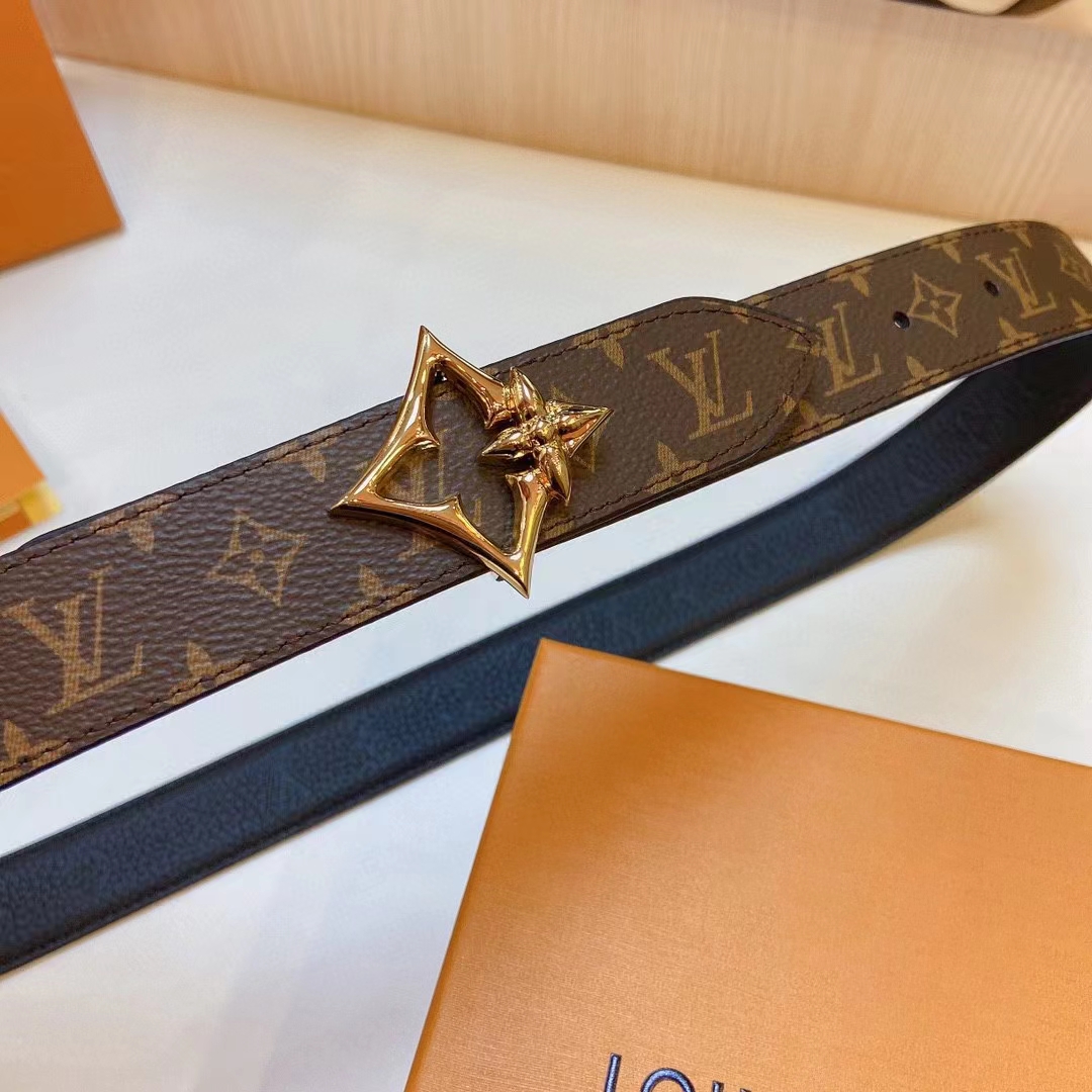 Louis Vuitton Unisex LV Flowergram 30 MM Reversible Belt Monogram Canvas Black Empreinte Leather
