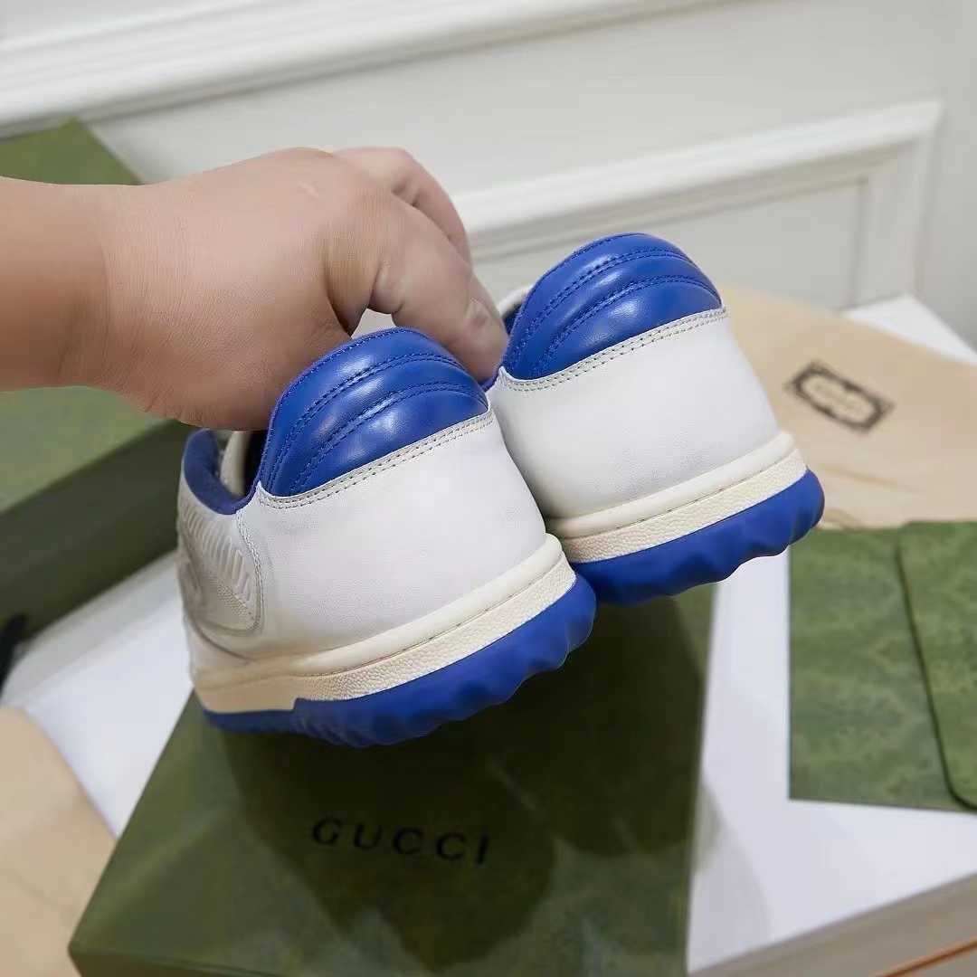 Gucci Unisex GG MAC80 Sneaker Off White Blue Leather Round Toe Rubber Flat