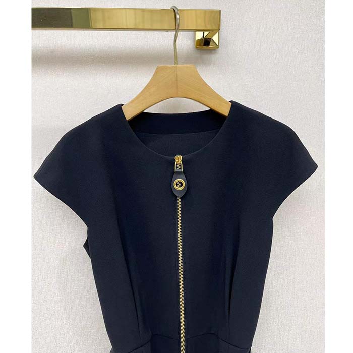 Louis Vuitton LV Women XXL Detail Cap Sleeve Dress Wool Black Regular Fit 1ABQR8