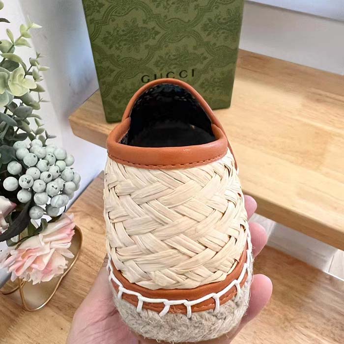 Gucci Unisex GG Interlocking G Espadrille Natural Raffia Leather Round