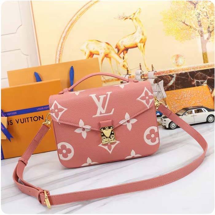 Louis Vuitton LV Women Pochette Métis Handbag Trianon Pink Cream Embossed Grained Cowhide