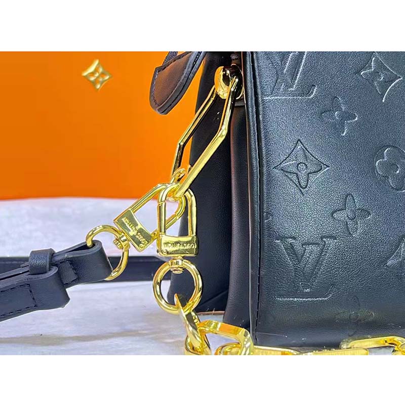 Louis Vuitton LV Unisex Coussin BB Black Monogram-Embossed Puffy Lambskin Calfskin