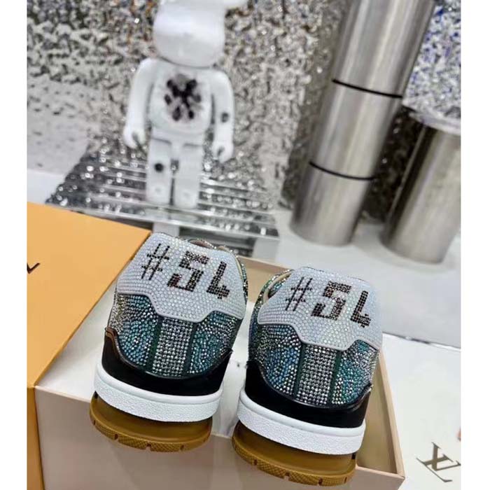 Louis Vuitton LV Unisex Trainer Sneaker Khaki Green Strass Rubber Monogram Flowers
