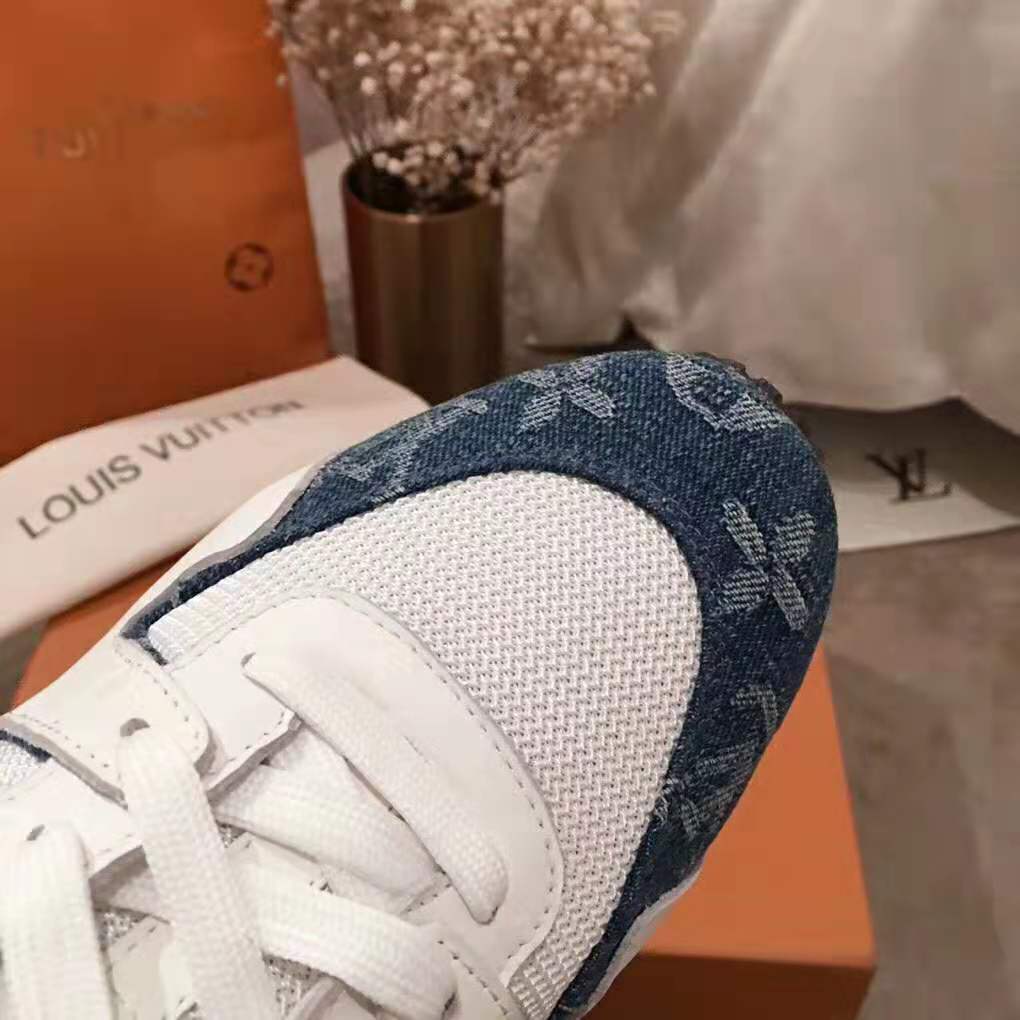 Louis Vuitton LV Women Run Away Sneaker in Monogram Denim and Calf Leather-Blue