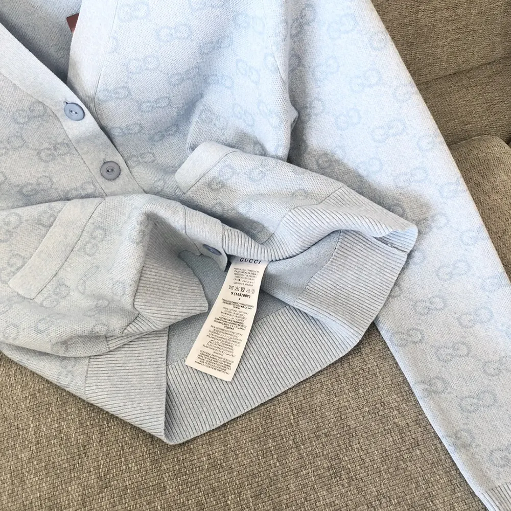 Gucci Women Fine Cotton GG Jacquard Cardigan-Light Blue 818735XKEOH