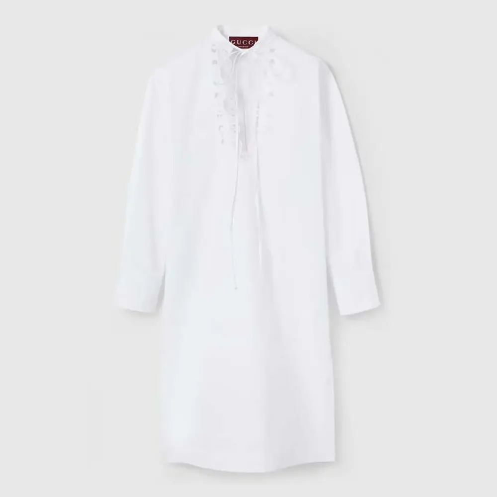 Gucci Women Cotton Poplin Shirt Dress with Embroidery 832027