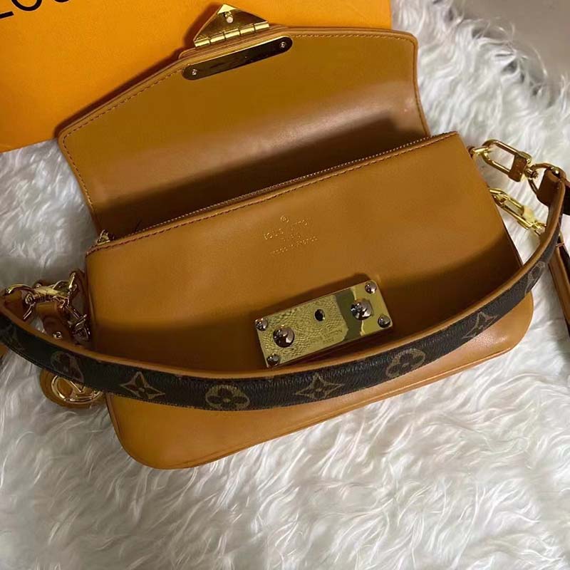 Louis Vuitton LV Women Swing Brown Calfskin Leather Monogram Canvas S Lock