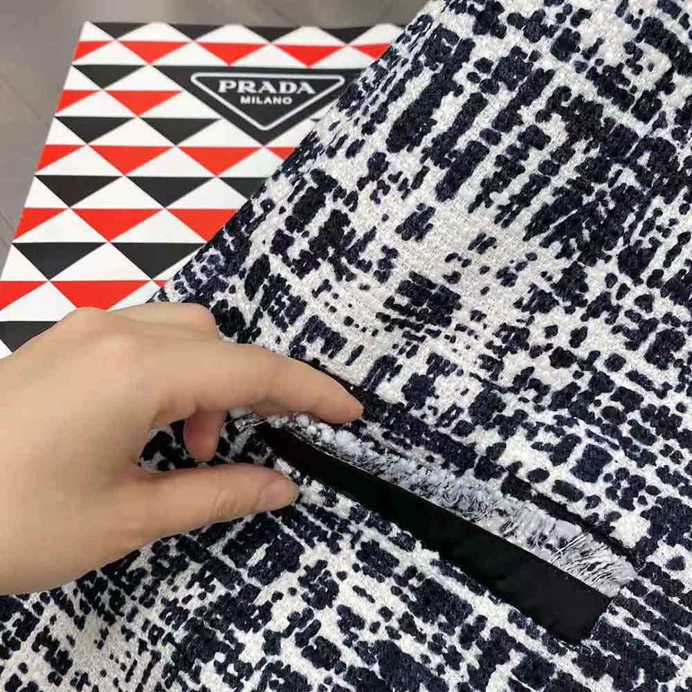 Prada Women Tweed Dress with a Sleek Contemporary Silhouette and Innovative Re-Nylon