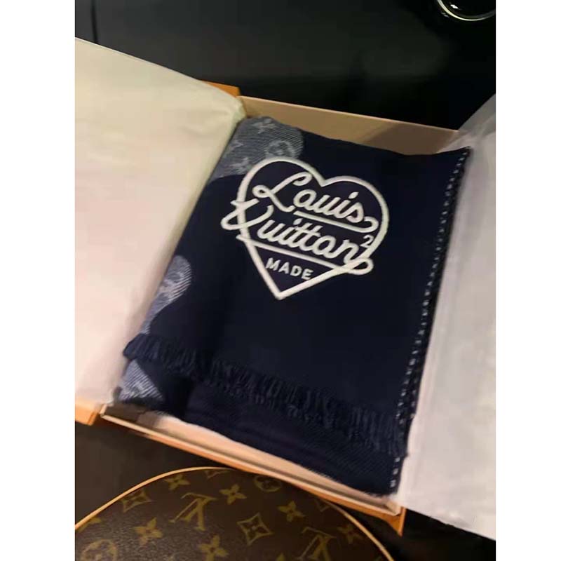 Louis Vuitton Unisex Monogram Drip Scarf Blue 100% Wool Allover Monogram