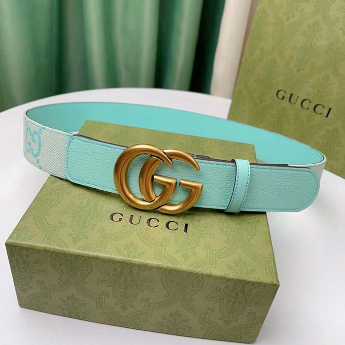 Gucci Unisex Marmont Jumbo GG Belt Beige Mint Canvas Double G