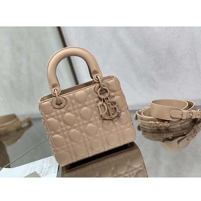 Dior Women CD Small Lady Dior My ABCDior Bag Blush Ultramatte Cannage Calfskin