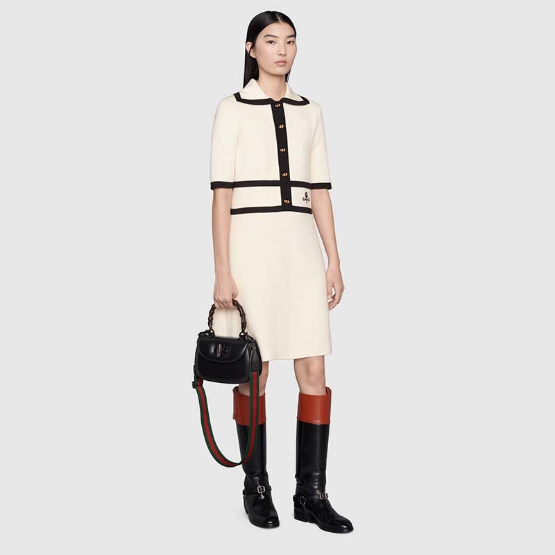 Gucci Women GG Bamboo 1947 Small Top Handle Bag Black Leather Bamboo Hardware