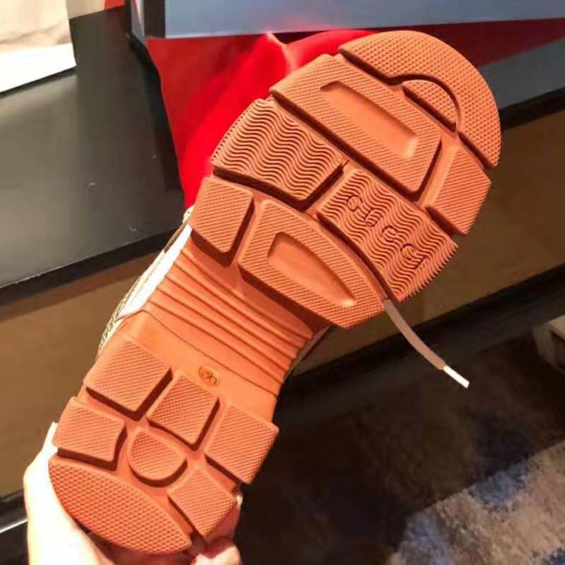 Gucci Unisex Flashtrek Sneaker in Brown and Pink Leather 5.6 cm Heel