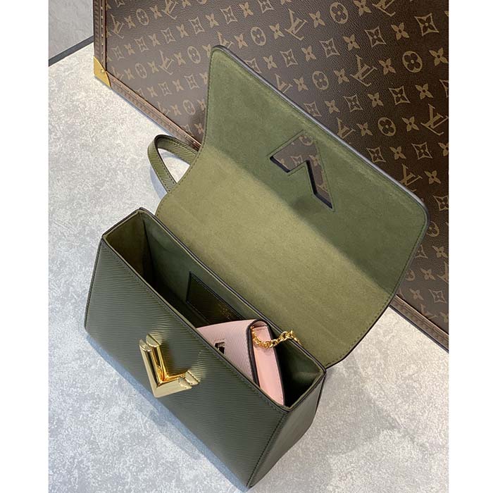Louis Vuitton LV Women Twist MM Handbag Kaki Quartz White Epi Grained Cowhide