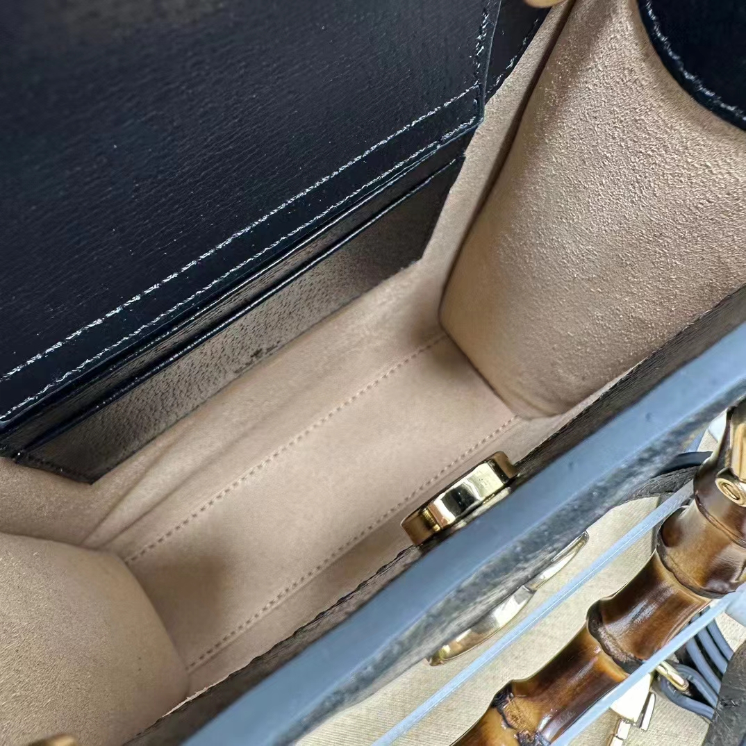 Gucci GG Women Gucci Diana Mini Tote Bag Double G Black Leather