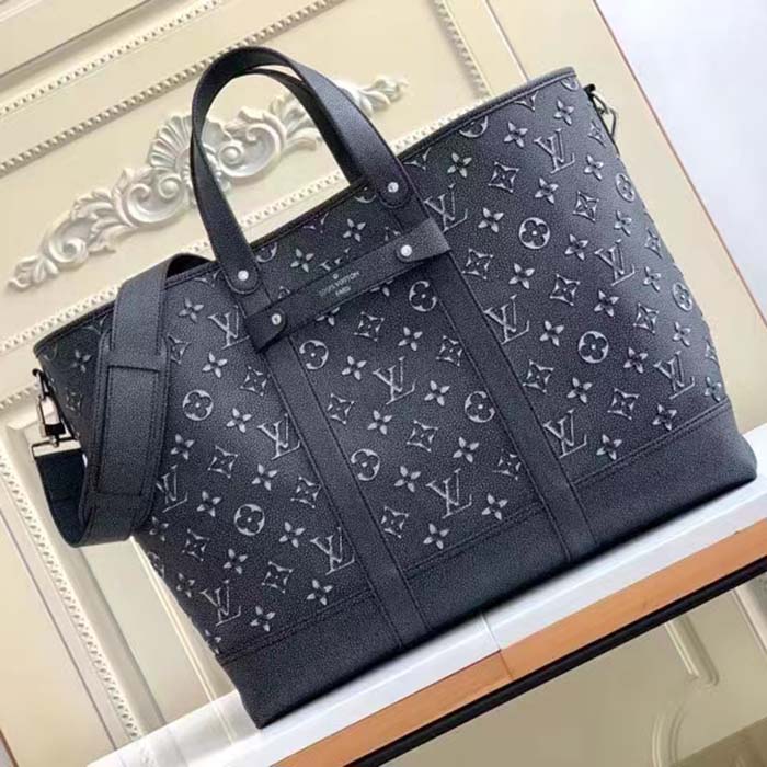 Louis Vuitton LV Unisex Tote Journey Carryall Bag Black Charcoal Cowhide Leather