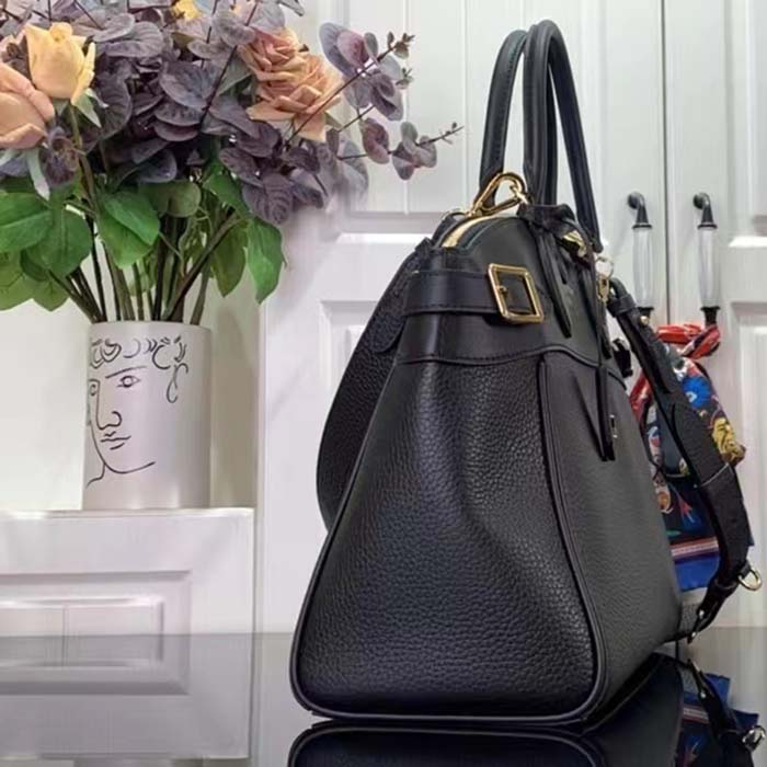 Louis Vuitton LV Women Lock It MM Black Taurillon Leather Smooth Calfskin Calf Leather