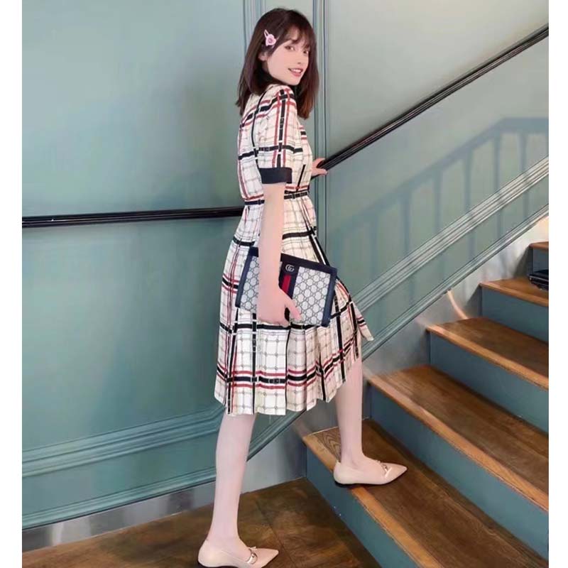 Gucci Women Ophidia GG Small Shoulder Bag Beige Blue GG Supreme Canvas